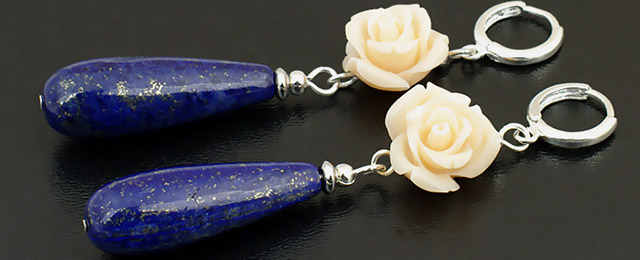 Длинные синие серьги Rose (лазурит, пластика)