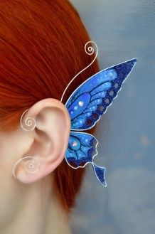 Кафф серьга Синее крыло бабочки